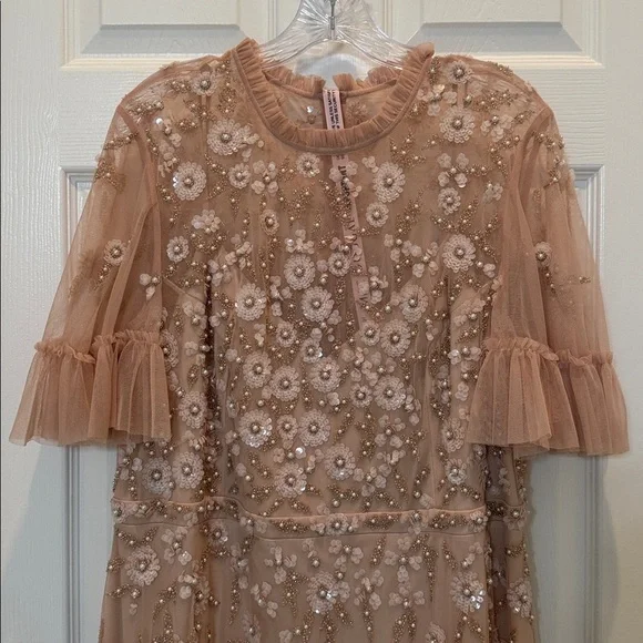 Mac Duggal 9199 Ruffled Floral Embellished Flutter Sleeve A-Line Gown Sz 16 NWT - Picture 6 of 12